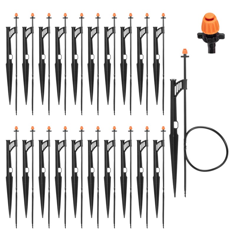 FULAIERGD 20 Sets 180 Degree Irrigation Sprinkler Heads with Stake Drip Micro Spray Emitters with 1/4"" Irrigation Tubing on Riser Stake Micro Spray Sprinkler Stake Assembly for Garden Watering System - Image 1